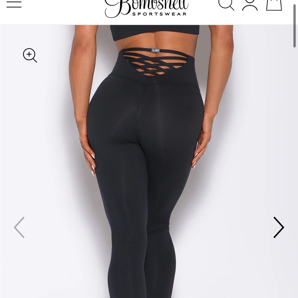 Bombshell Sportswear Black Leggings Crossback Sexy back Openback Sz Small NWT